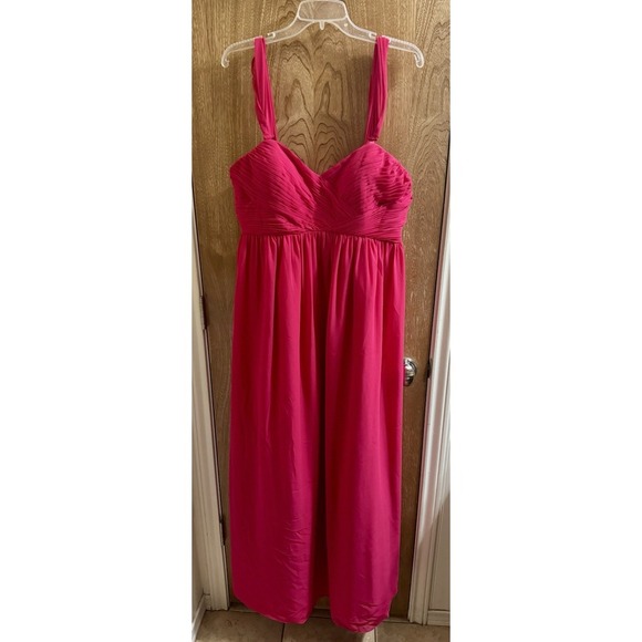 Revelry Formal Gown Dress Womens 18 Bright Pink Long Maxi Chiffon Bridesmaids - Picture 1 of 14